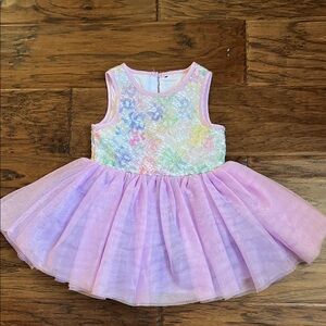 Girls Pastel Rainbow Lace Bodice Pink Tulle Dress